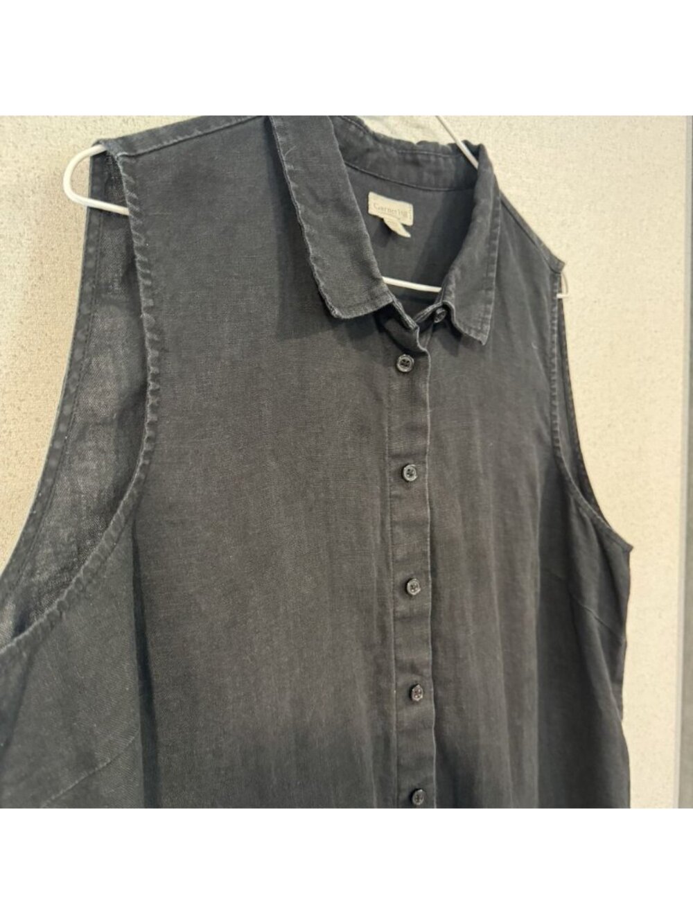 Garnet Hill 100% Linen Button Up Shirt Dress Lagenlook Black Women’s Size 18 - Picture 6 of 6